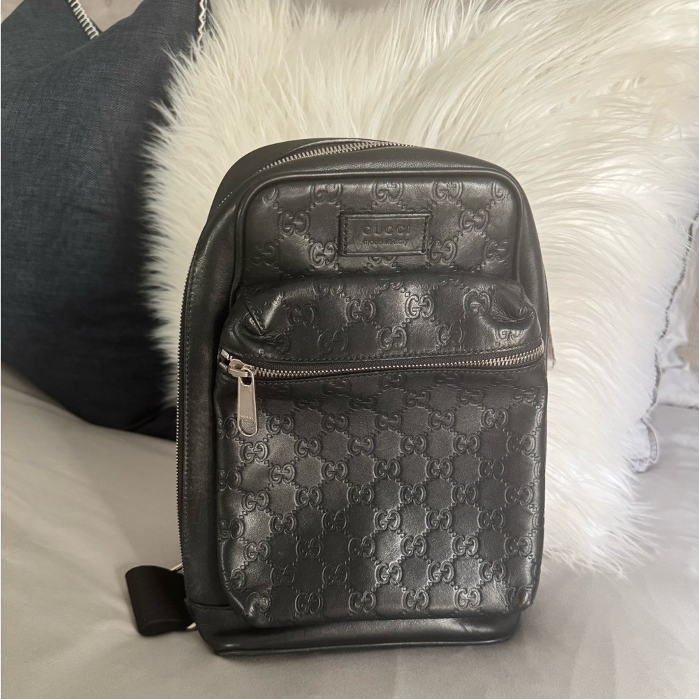 Gucci Black Leather Monogram Backpack